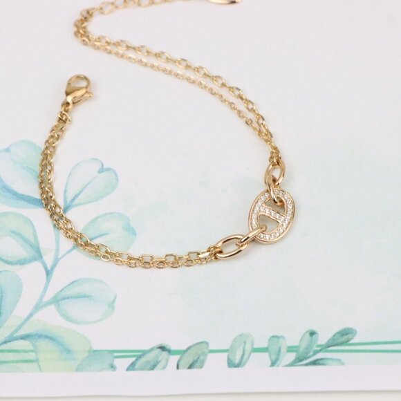 "Sparkling Oval Charm Rose Gold Bracelet with Adjustable Chain, XPBL0829 - Picture 5 of 13